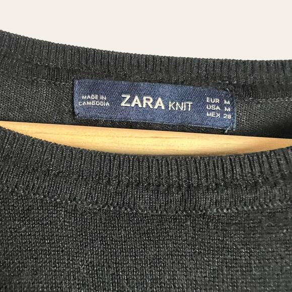 Zara Knit Black Lightweight Crewneck Pullover Sweater Size M - Picture 2 of 8